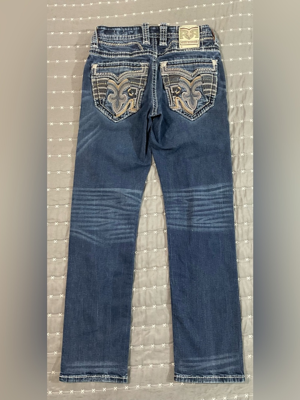 Rock Revival Joe Straight Blue Embroidered Back Pocket Jeans